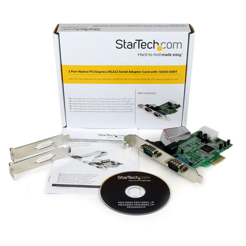 StarTech.com 2-port PCI Express RS232 Serial Adapter Card - PCIe RS232 Serial Host Controller Card - PCIe to Dual Serial DB9 Card - 16550 UART - Expansion Card - Windows & Linux StarTech.com 2-port PCI Express RS232 Serial Adapter Card - PCIe RS232 Serial Host Controller Card - PCIe to Dual Serial DB9 Card - 16550 UART - Expansion Card - Windows & Linux